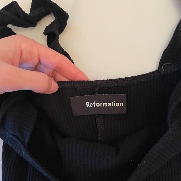 Reformation Black Ribbed Bodysuit with Ruffle Straps - Picture 4 of 4